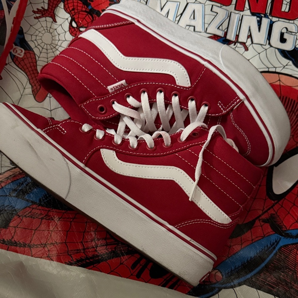Vans Red High-Top Sneakers with White Stripe